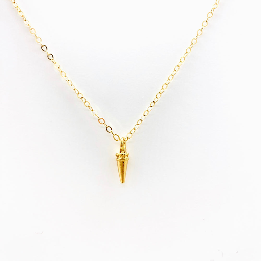 Gold Charm Necklace Minimalist Cone 14K