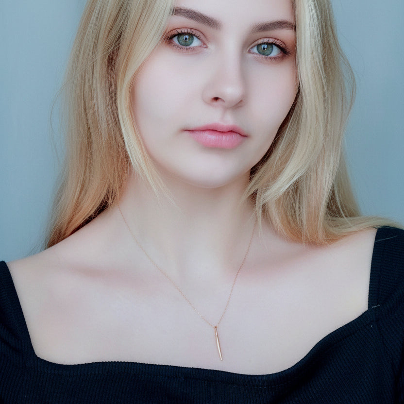 14K Gold Spike Needle Charm Necklace, our shiny slender vermeil gold spike needle charm on 14k gold-filled chain make up this minimalist piece of jewelry, a little treasure to wear.