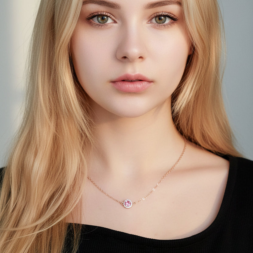 Pink Cats Eye Necklace Cubic Zirconia Bezel Frame,  this vibrant Pink Cats Eye charm is sparkling with a cubic zirconia bezel frame and is on