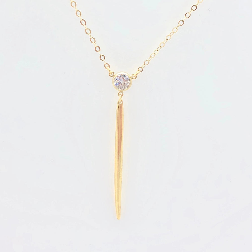 Gold Spike Cubic Zirconia Necklace Y Pendant Jewelry,  our uniquely designed necklace is for when you want to make an impression, this vermeil gold spike