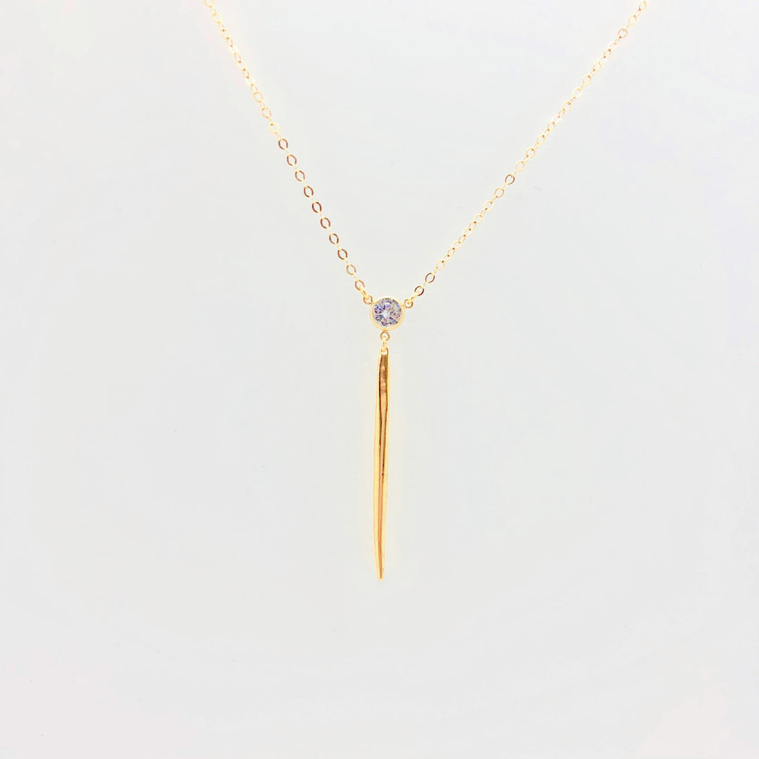Gold Spike Cubic Zirconia Necklace Y Pendant Jewelry,  our uniquely designed necklace is for when you want to make an impression, this vermeil gold spike