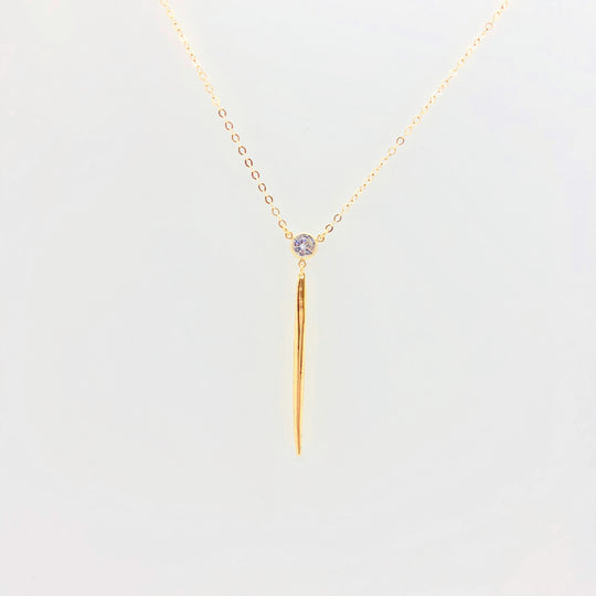Gold Spike Cubic Zirconia Necklace Y Pendant Jewelry,  our uniquely designed necklace is for when you want to make an impression, this vermeil gold spike