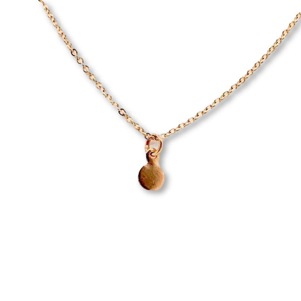 Rose Gold Dot Charm Necklace, this delicate rose gold dot charm necklace has a tiny rose gold dot charm on rose gold chain. Minimalist in design