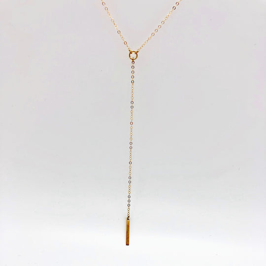 14K Gold Y Charm Necklace, our dainty 14k gold necklace features a tiny center circle and slim bar charm on 14k gold-filled chain, a charming petite minimalist 