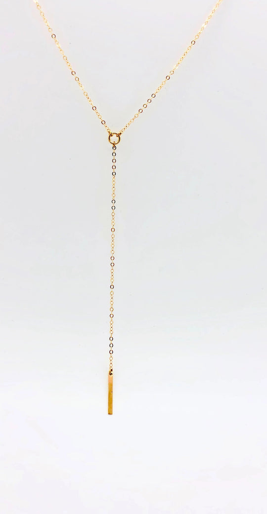 14K Gold Y Charm Necklace, our dainty 14k gold necklace features a tiny center circle and slim bar charm on 14k gold-filled chain, a charming petite minimalist 