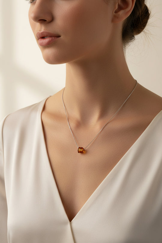 Topaz Crystal Cube Necklace - AR TodayCharm Jewelry Topaz Orange Crystal Cube Necklace Charm Jewelry, is an effortlessly gorgeous and minimalist necklace that will become a daily staple. 