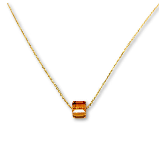 Topaz Orange Crystal Cube Necklace Charm Jewelry, is an effortlessly gorgeous and minimalist necklace that will become a daily staple. 