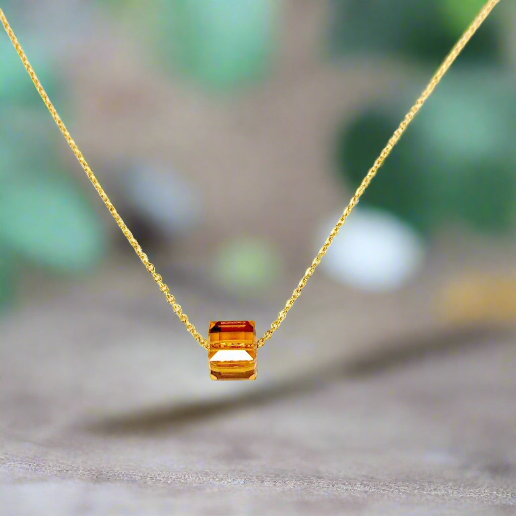 Topaz Orange Crystal Cube Necklace Charm Jewelry, is an effortlessly gorgeous and minimalist necklace that will become a daily staple. 