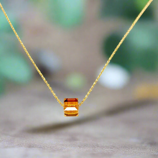 Topaz Orange Crystal Cube Necklace Charm Jewelry, is an effortlessly gorgeous and minimalist necklace that will become a daily staple. 