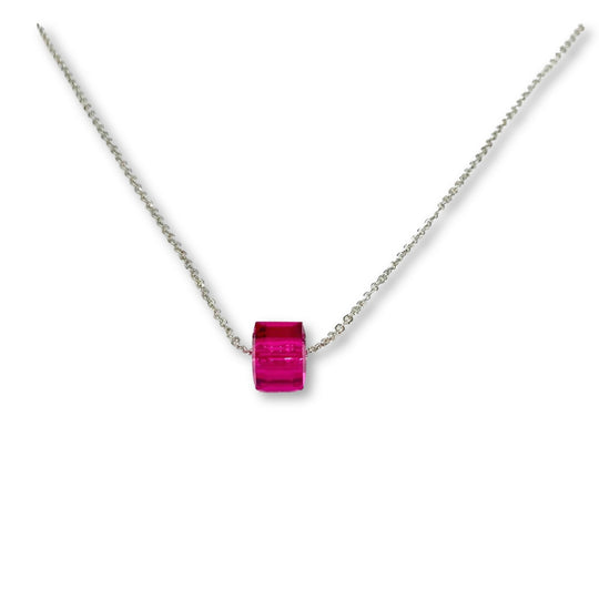 Pink Fuchsia Crystal Cube Necklace Charm Jewelry, is an effortlessly gorgeous and minimalist necklace that will become a daily staple