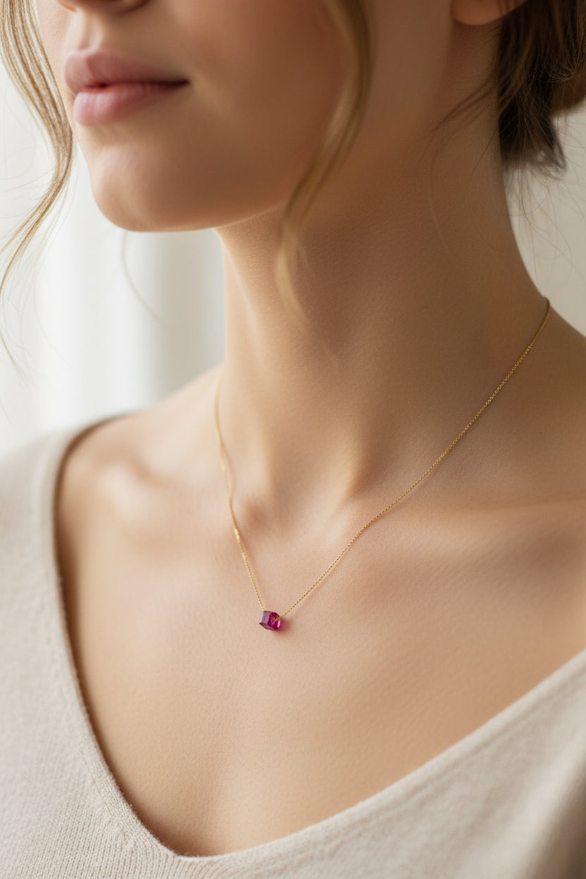 Pink Fuchsia Crystal Cube Necklace Charm Jewelry, is an effortlessly gorgeous and minimalist necklace that will become a daily staple