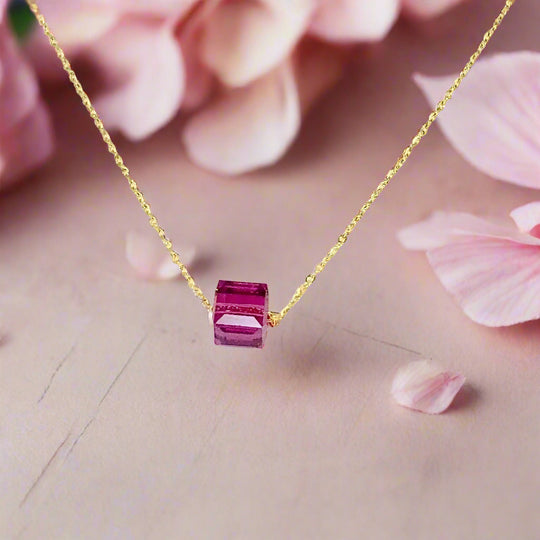 Pink Fuchsia Crystal Cube Necklace Charm Jewelry, is an effortlessly gorgeous and minimalist necklace that will become a daily staple