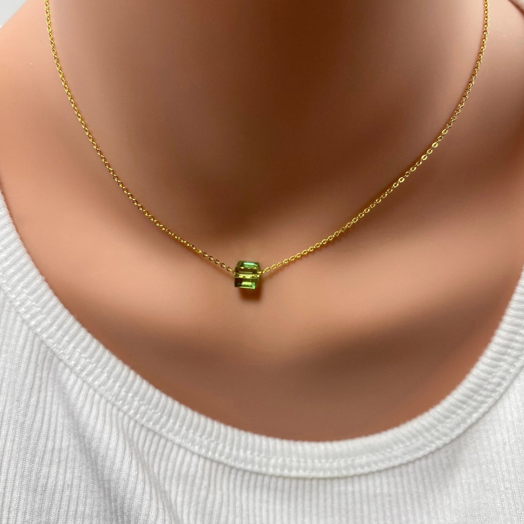 Light Green Crystal Cube Necklace