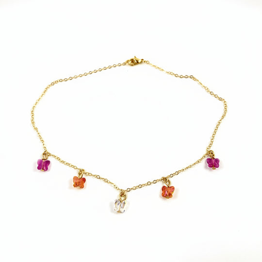 Fuchsia Pink Orange Crystal Butterfly Choker Necklace, Add a touch of charm with the Fuchsia Pink Orange Crystal Butterfly Choker Necklace,