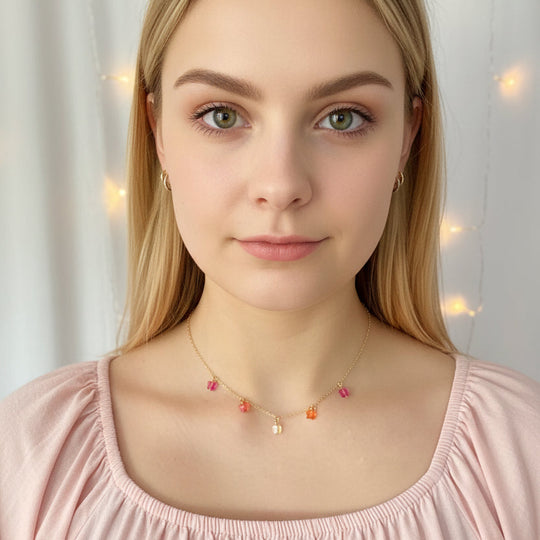 Fuchsia Pink Orange Crystal Butterfly Choker Necklace, Add a touch of charm with the Fuchsia Pink Orange Crystal Butterfly Choker Necklace,
