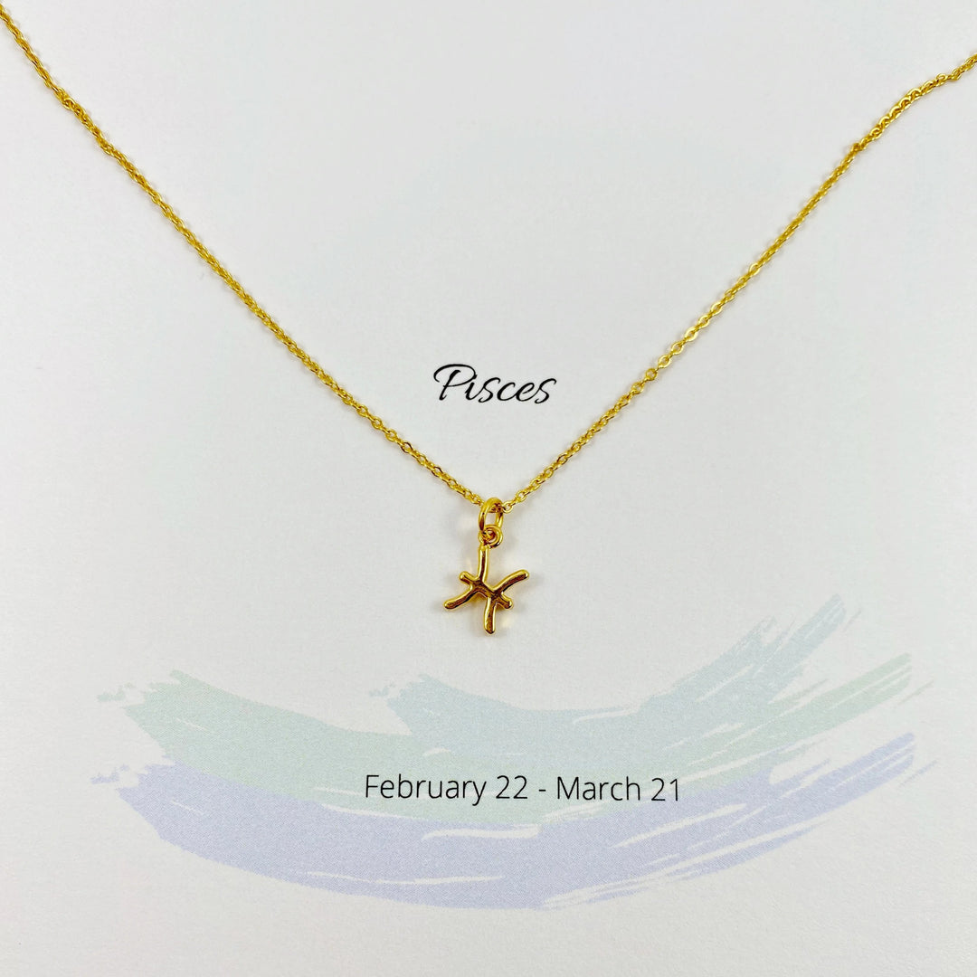 pisces zodiac symbol gold necklace, Celebrate your Pisces spirit with this tiny zodiac symbol charm necklace, a petite 18K vermeil gold zodiac symbol charm on a dainty 14K gold-filled chain,