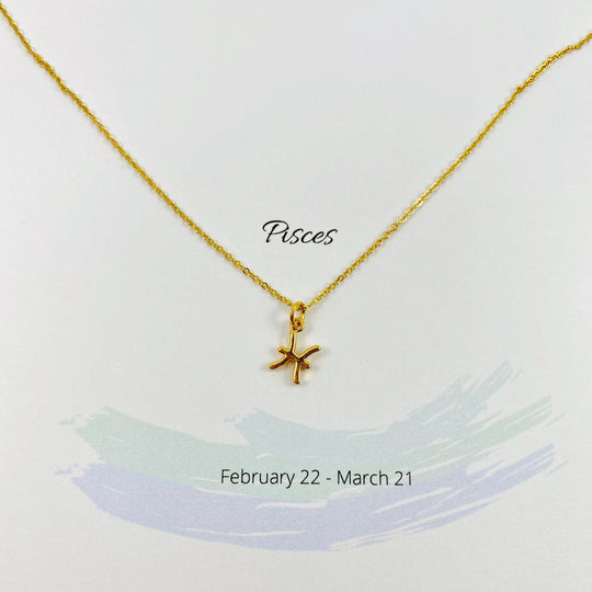 pisces zodiac symbol gold necklace, Celebrate your Pisces spirit with this tiny zodiac symbol charm necklace, a petite 18K vermeil gold zodiac symbol charm on a dainty 14K gold-filled chain,