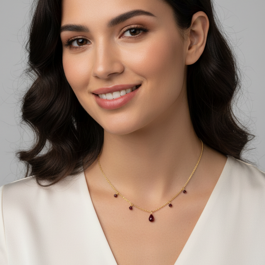 Red Crystal Teardrop Necklace, teardrop necklace  has a vibrant ruby red crystal color, offering a delicate style, making it a sweet and petite personal keepsake treasure.