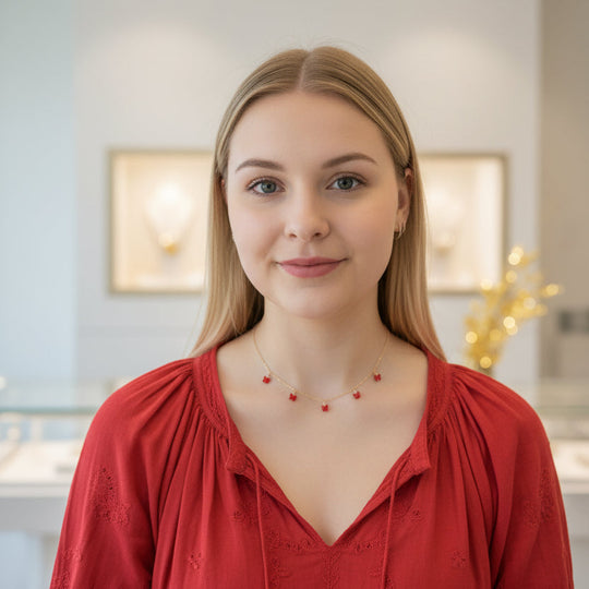 Ruby Red Butterfly Choker Necklace, Add a touch of charm with the Red Butterfly Choker Necklace, a delightful chain of crystal butterflies crafted by hand 