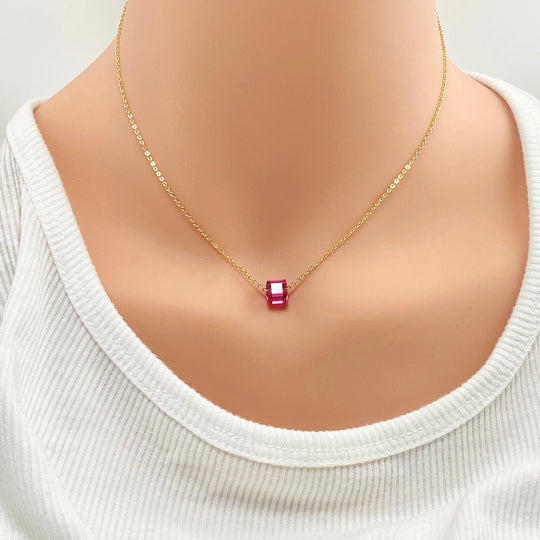 Pink Fuchsia Crystal Cube Necklace Charm Jewelry, is an effortlessly gorgeous and minimalist necklace that will become a daily staple