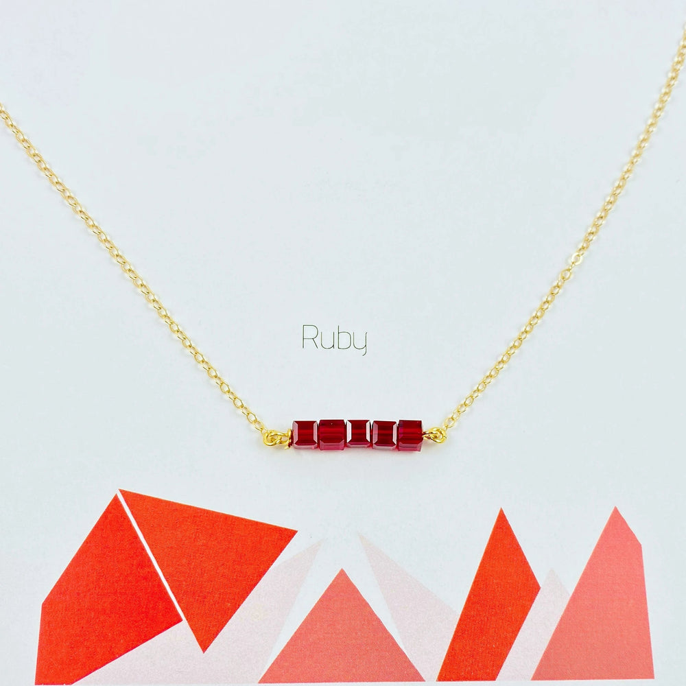 Ruby Red Crystal Cube Bar Necklace Charm Jewelry, is an effortlessly gorgeous and minimalist necklace that will become a daily staple. P