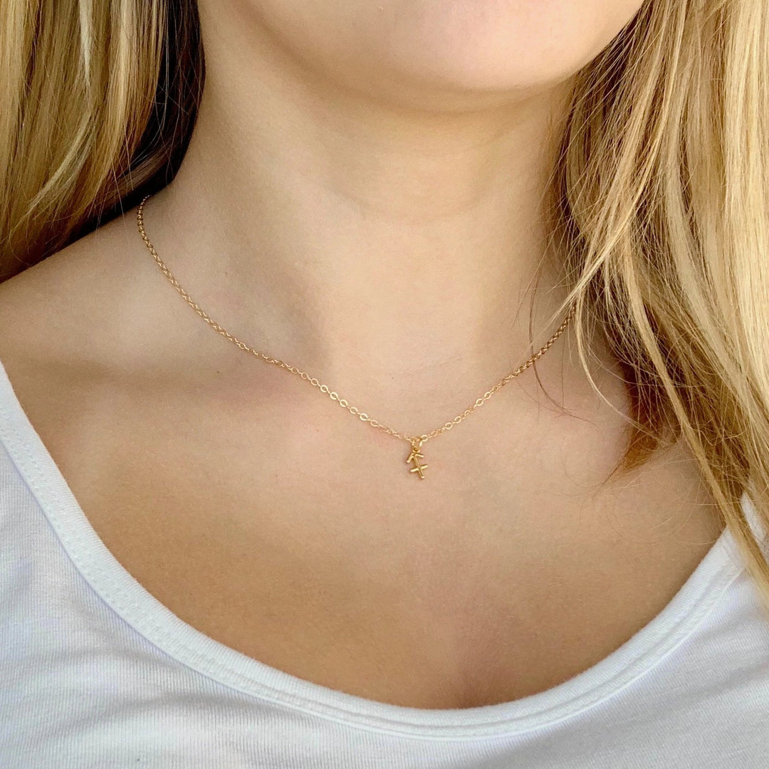 Sagittarius Zodiac Symbol Gold Necklace, Celebrate your Sagittarius spirit with this tiny zodiac symbol charm necklace, a petite 18K vermeil gold zodiac symbol