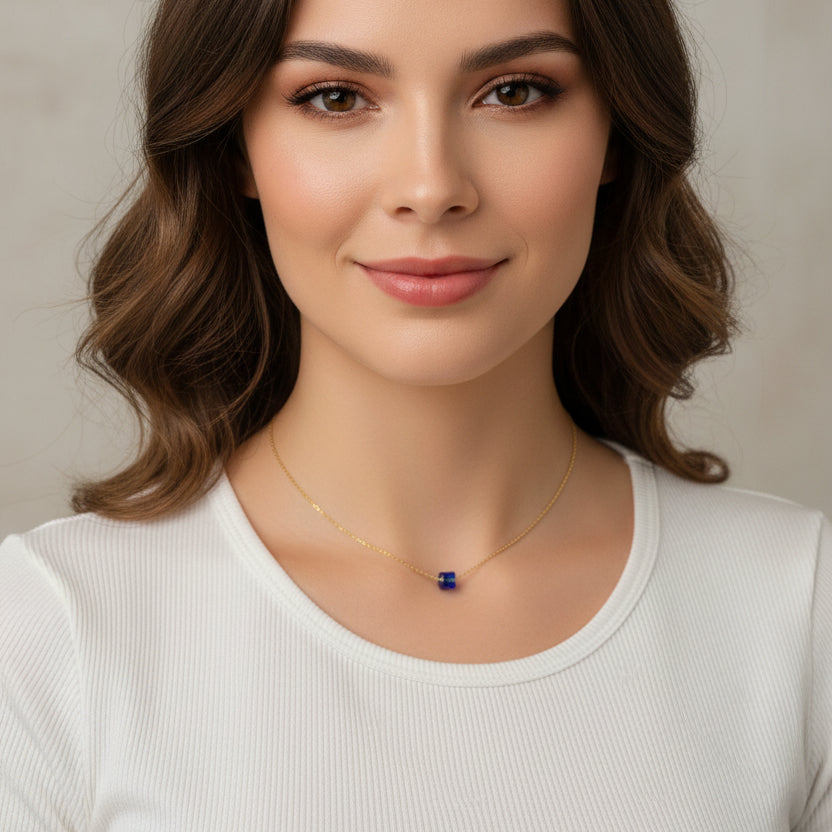 Sapphire Blue Crystal Cube Necklace Charm Jewelry, is an effortlessly gorgeous and minimalist necklace that will become a daily staple.