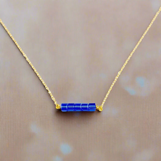 Sapphire Blue Crystal Cube Bar Necklace Charm Jewelry, is an effortlessly gorgeous and minimalist necklace that will become a daily staple.