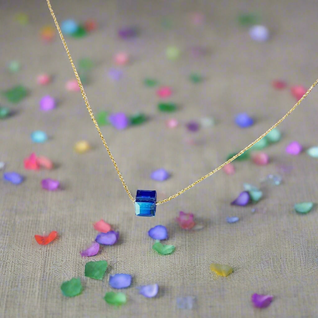 Sapphire Blue Crystal Cube Necklace Charm Jewelry, is an effortlessly gorgeous and minimalist necklace that will become a daily staple.
