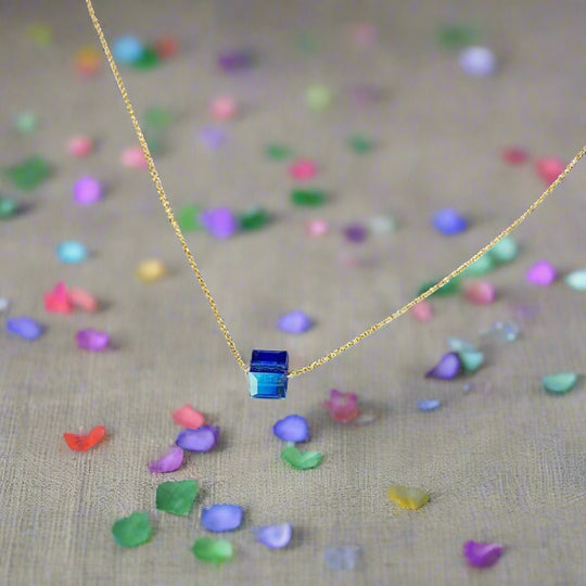 Sapphire Blue Crystal Cube Necklace Charm Jewelry, is an effortlessly gorgeous and minimalist necklace that will become a daily staple.