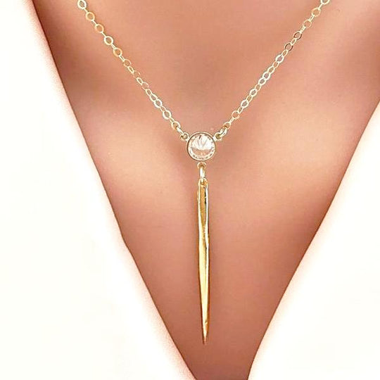 Gold Charm Necklace Cubic Zirconia Gold Spike Sienna Gold Spike Cubic Zirconia Necklace Y Pendant Jewelry,  our uniquely designed necklace is for when you want to make an impression, this vermeil gold spike