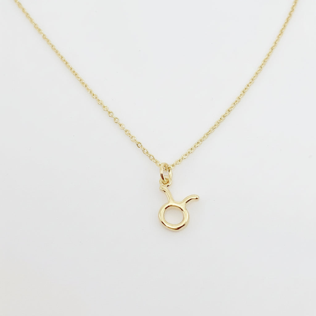 Taurus Zodiac Symbol Gold Necklace, Celebrate your Taurus spirit with this tiny zodiac symbol charm necklace, a petite 18K vermeil gold zodiac symbol