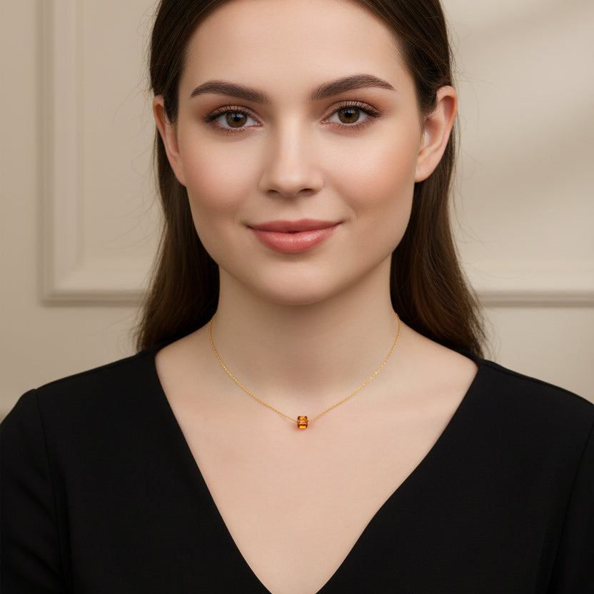 Topaz Orange Crystal Cube Necklace Charm Jewelry, is an effortlessly gorgeous and minimalist necklace that will become a daily staple. 