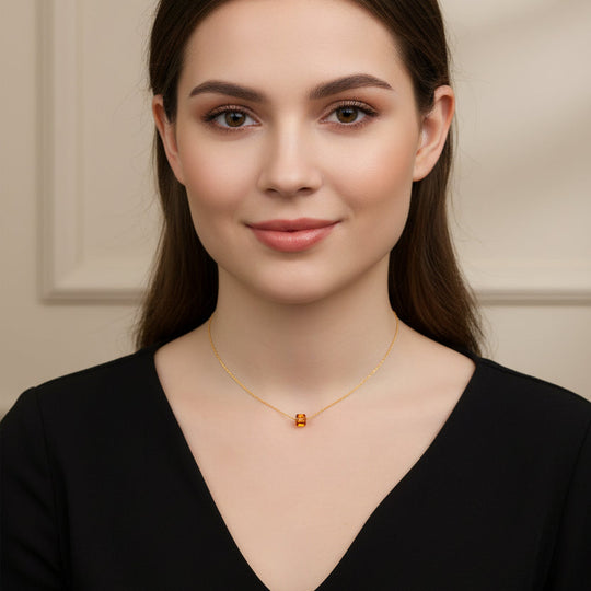 Topaz Orange Crystal Cube Necklace Charm Jewelry, is an effortlessly gorgeous and minimalist necklace that will become a daily staple. 