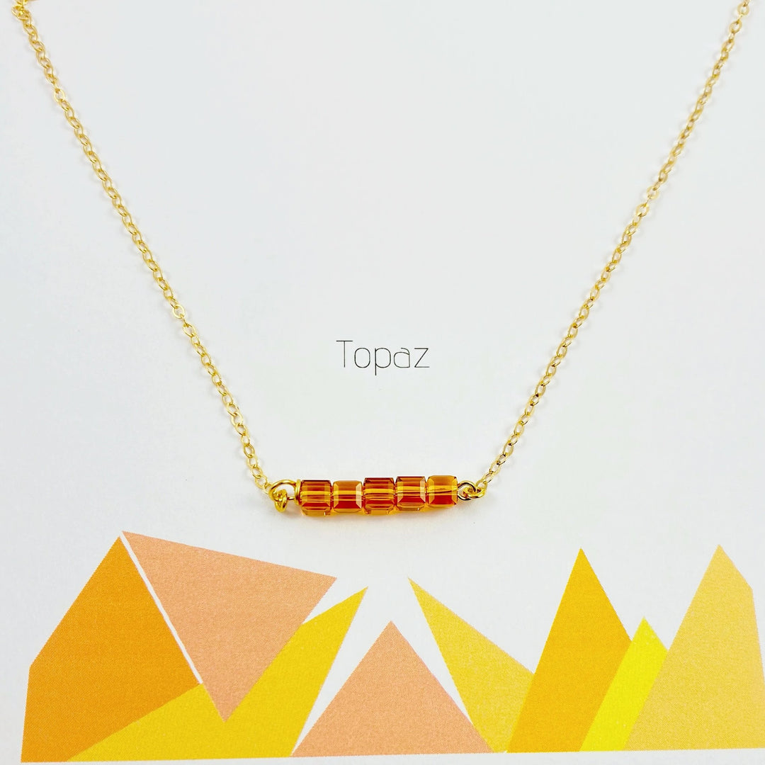 Topaz Orange Crystal Cube Bar Necklace Charm Jewelry is an effortlessly gorgeous and minimalist necklace that will become a daily staple. 
