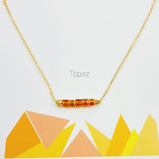Topaz Orange Crystal Cube Bar Necklace Charm Jewelry is an effortlessly gorgeous and minimalist necklace that will become a daily staple. 