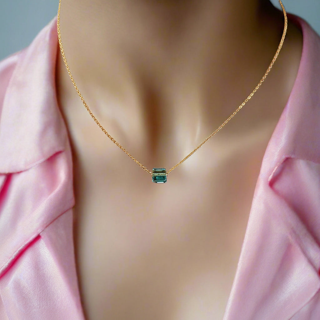 Turquoise Blue Crystal Cube Necklace Charm Jewelry, is an effortlessly gorgeous and minimalist necklace that will become a daily staple. 