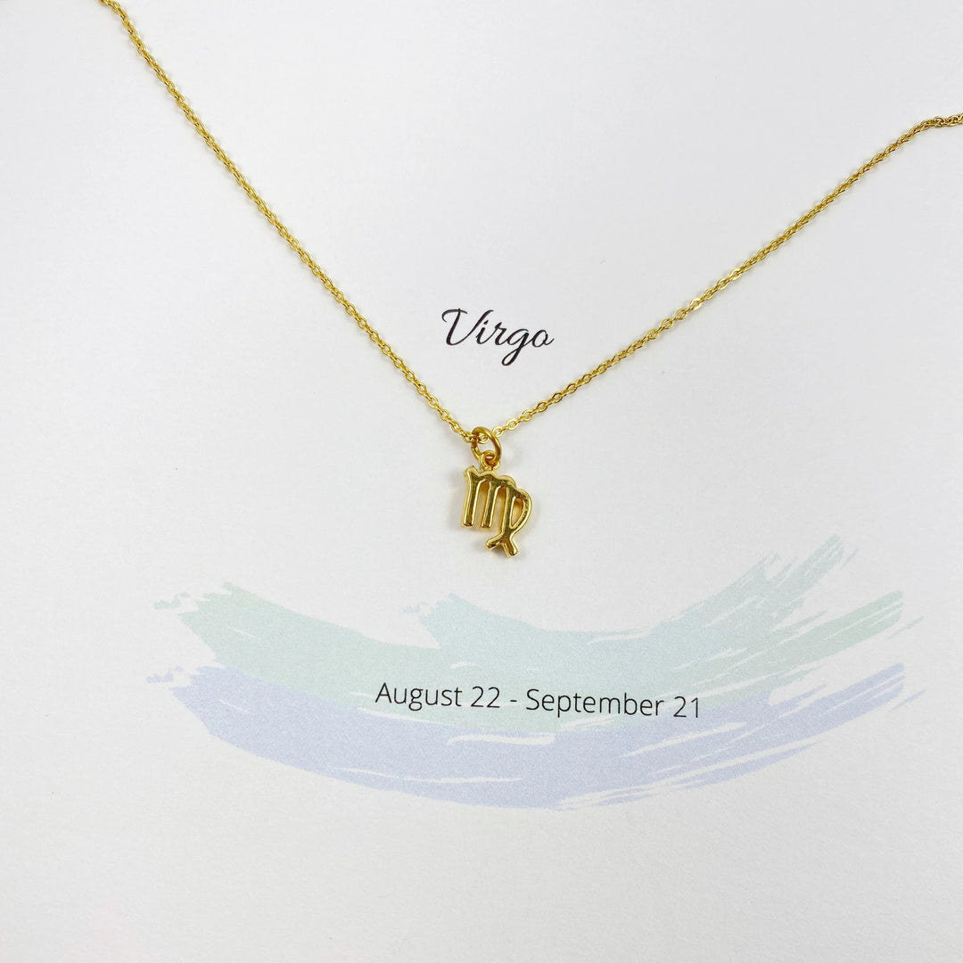 Virgo Zodiac Symbol Gold Necklace, Celebrate your Virgo spirit with this tiny zodiac symbol charm necklace, a petite 18K vermeil gold zodiac symbol charm 
