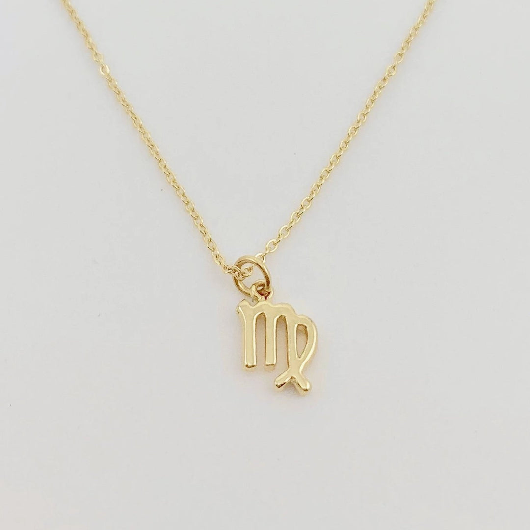Virgo Zodiac Symbol Gold Necklace, Celebrate your Virgo spirit with this tiny zodiac symbol charm necklace, a petite 18K vermeil gold zodiac symbol charm 