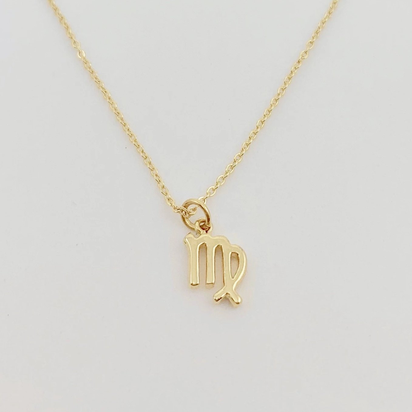 Virgo Zodiac Symbol Gold Necklace, Celebrate your Virgo spirit with this tiny zodiac symbol charm necklace, a petite 18K vermeil gold zodiac symbol charm 