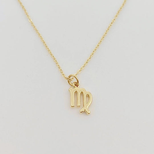 Virgo Zodiac Symbol Gold Necklace, Celebrate your Virgo spirit with this tiny zodiac symbol charm necklace, a petite 18K vermeil gold zodiac symbol charm 