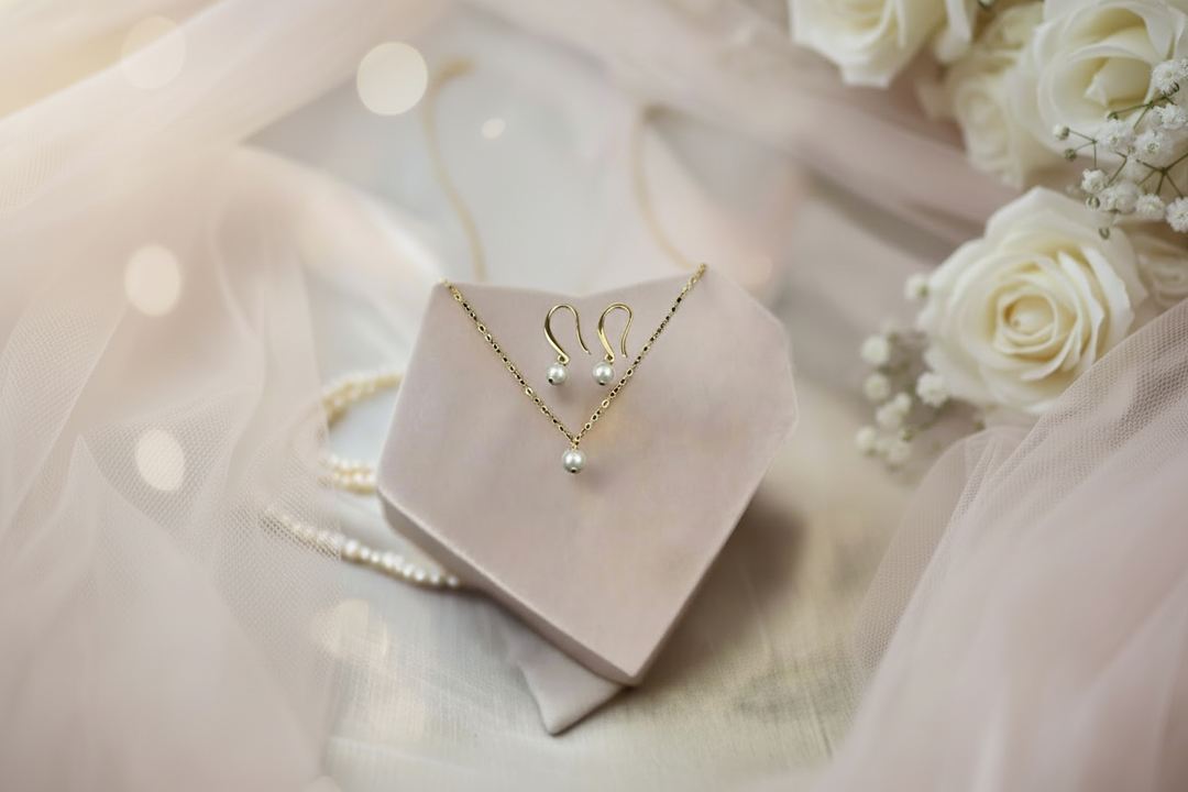 White Pearl Bridesmaid Necklace & Earring Set